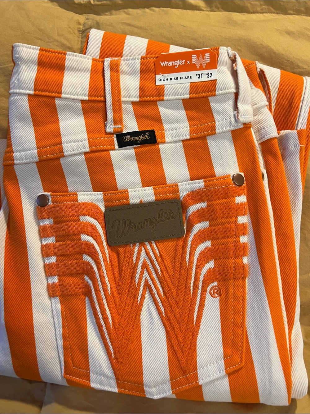 Whataburger x Wrangler Collab - Women’s Bootcut Jeans in Orange & White Stripe